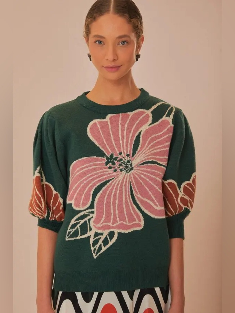 Farm Rio: Green HONOLULU FLOWERS KNIT SWEATER